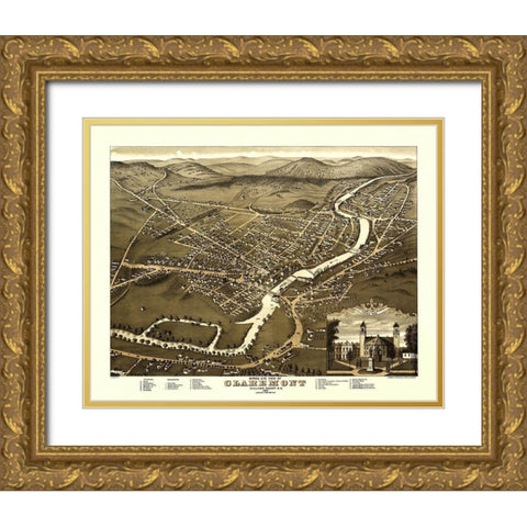 Claremont New Hampshire - Shober 1877 Gold Ornate Wood Framed Art Print with Double Matting by Shober