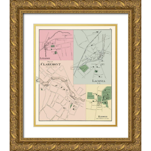 Claremont New Hampshire - Hitchcock 1877 Gold Ornate Wood Framed Art Print with Double Matting by Hitchcock