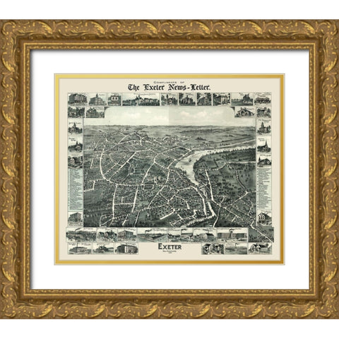 Exeter New Hampshire - Moore 1896  Gold Ornate Wood Framed Art Print with Double Matting by Moore