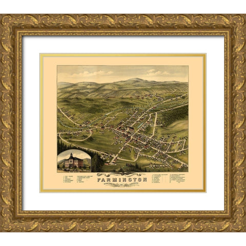 Farmington New Hampshire -1877 Gold Ornate Wood Framed Art Print with Double Matting by Unknown