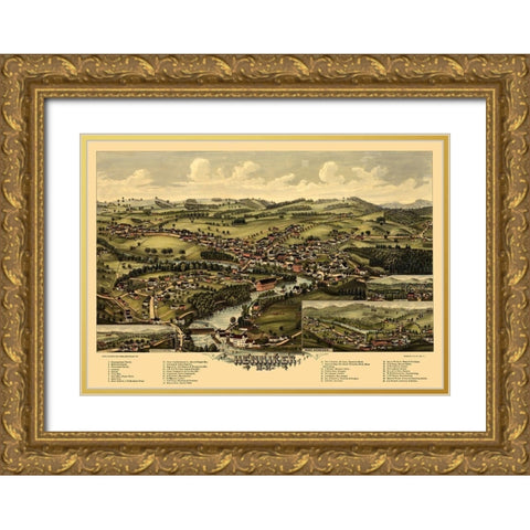 Henniker New Hampshire - Norris 1889  Gold Ornate Wood Framed Art Print with Double Matting by Norris