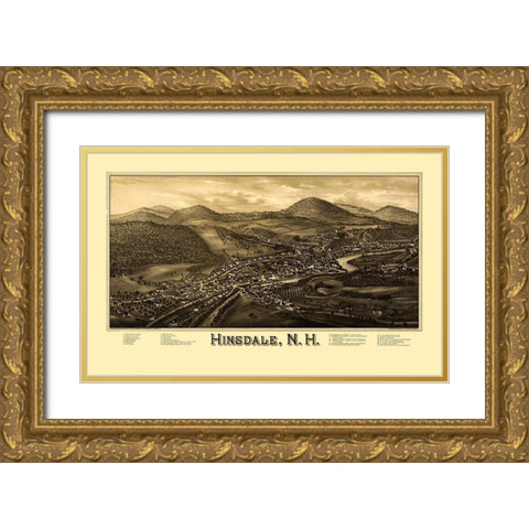 Hinsdale New Hampshire - Burleigh 1886  Gold Ornate Wood Framed Art Print with Double Matting by Burleigh