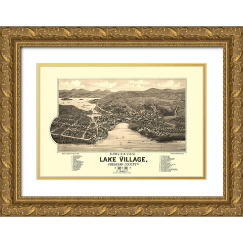 Lake Village New Hampshire - Poole 1883  Gold Ornate Wood Framed Art Print with Double Matting by Poole