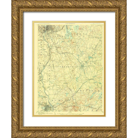 Manchester New Hampshire Quad - USGS 1905 Gold Ornate Wood Framed Art Print with Double Matting by USGS