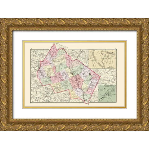 Merrimack New Hampshire - Walling 1877 Gold Ornate Wood Framed Art Print with Double Matting by Walling