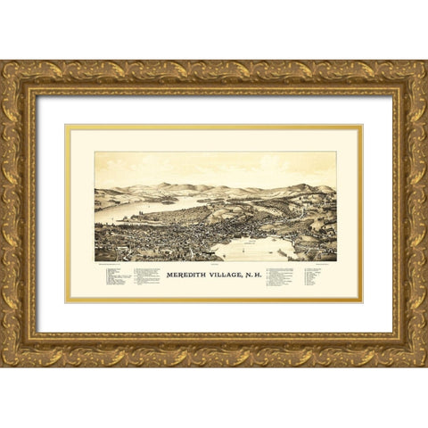 Meredith Village New Hampshire - Norris 1889  Gold Ornate Wood Framed Art Print with Double Matting by Norris