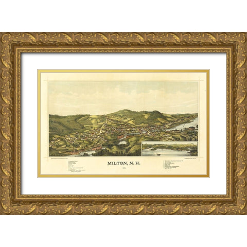 Milton New Hampshire - Norris 1888  Gold Ornate Wood Framed Art Print with Double Matting by Norris