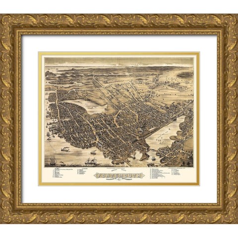 Portsmouth New Hampshire - Bremner 1877 Gold Ornate Wood Framed Art Print with Double Matting by Bremner