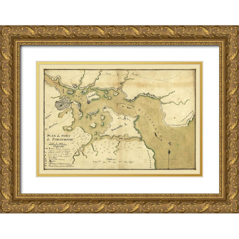 Portsmouth New Hampshire -1782 Gold Ornate Wood Framed Art Print with Double Matting by Unknown