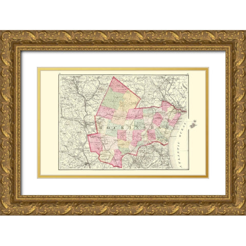 Rockingham New Hampshire - Walling 1877 Gold Ornate Wood Framed Art Print with Double Matting by Walling