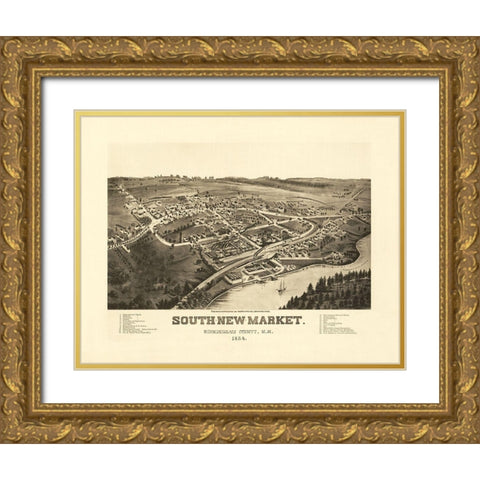 South Newmarket New Hampshire - Norris 1884  Gold Ornate Wood Framed Art Print with Double Matting by Norris