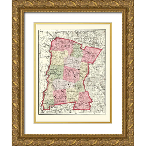 Sullivan New Hampshire - Walling 1877 Gold Ornate Wood Framed Art Print with Double Matting by Walling