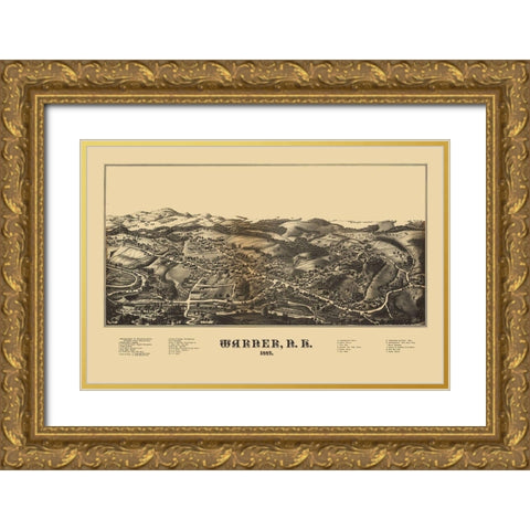 Warner New Hampshire -1887 Gold Ornate Wood Framed Art Print with Double Matting by Unknown