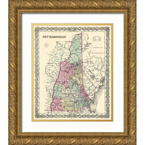 New Hampshire - Colton 1855 Gold Ornate Wood Framed Art Print with Double Matting by Colton