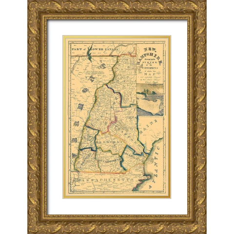 New Hampshire - Ruggles 1817 Gold Ornate Wood Framed Art Print with Double Matting by Ruggles