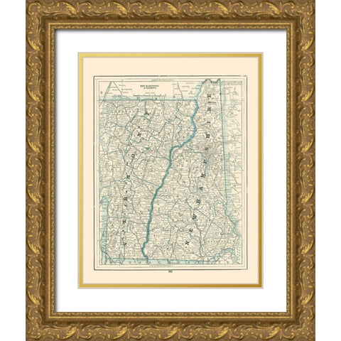 New Hampshire, Vermont - Rathbun 1893 Gold Ornate Wood Framed Art Print with Double Matting by Rathbun