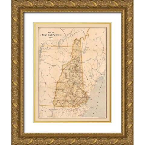 New Hampshire -1890 Gold Ornate Wood Framed Art Print with Double Matting by Unknown