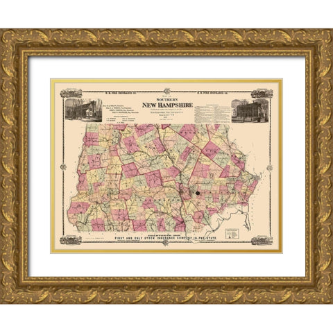 New Hampshire -1871 Gold Ornate Wood Framed Art Print with Double Matting by Unknown