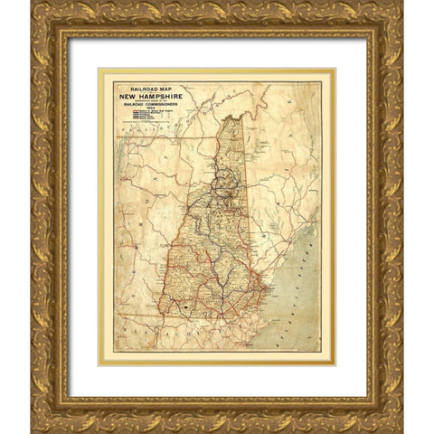 New Hampshire Railroads -1894 Gold Ornate Wood Framed Art Print with Double Matting by Unknown