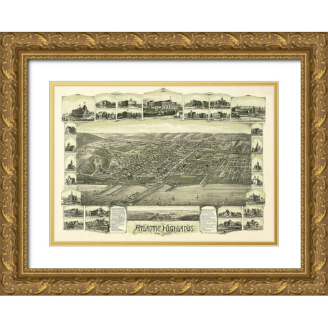 Atlantic Highlands New Jersey - Bailey 1894  Gold Ornate Wood Framed Art Print with Double Matting by Bailey