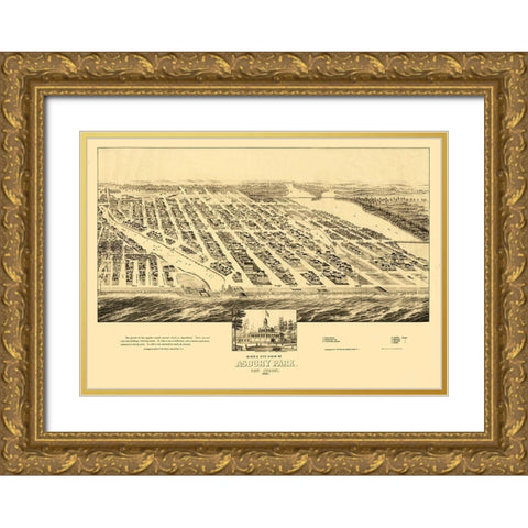 Asbury Park New Jersey - Fowler 1881  Gold Ornate Wood Framed Art Print with Double Matting by Fowler