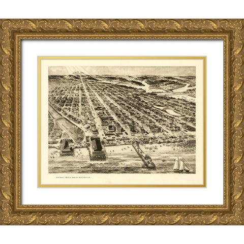 Asbury Park New Jersey - Pettit 1910  Gold Ornate Wood Framed Art Print with Double Matting by Pettit