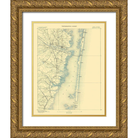Barnegat New Jersey Sheet - USGS 1884 Gold Ornate Wood Framed Art Print with Double Matting by USGS