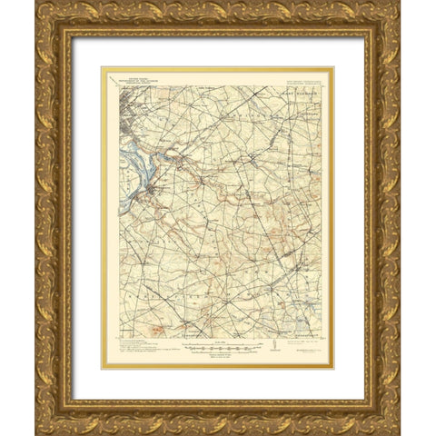 Bordentown New Jersey Pennsylvania Quad Gold Ornate Wood Framed Art Print with Double Matting by USGS