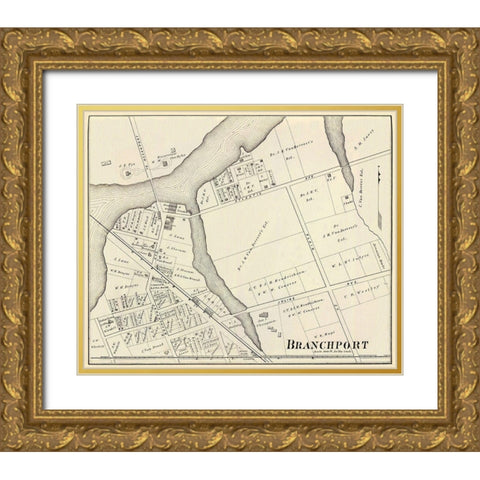 Branchport New Jersey Landowner - Woolman 1878 Gold Ornate Wood Framed Art Print with Double Matting by Woolman