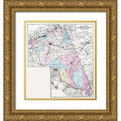 Burlington New Jersey - Beers 1872 Gold Ornate Wood Framed Art Print with Double Matting by Beers