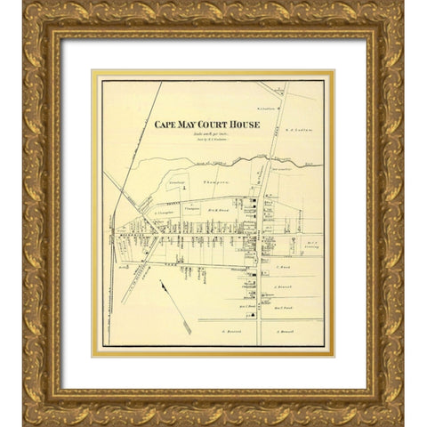 Cape May Court House New Jersey Landowner Gold Ornate Wood Framed Art Print with Double Matting by Woolman