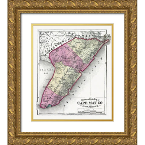 Cape May New Jersey - Beers 1872 Gold Ornate Wood Framed Art Print with Double Matting by Beers