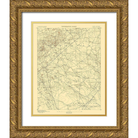 Cassville New Jersey Quad - USGS 1885 Gold Ornate Wood Framed Art Print with Double Matting by USGS