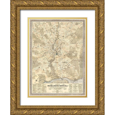 Elizabeth Town New Jersey - Meyer 1780  Gold Ornate Wood Framed Art Print with Double Matting by Meyer