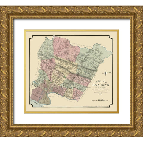 Essex County New Jersey - Mirick 1877  Gold Ornate Wood Framed Art Print with Double Matting by Mirick