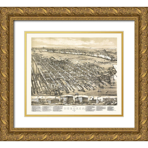 Hoboken New Jersey - Bailey 1881  Gold Ornate Wood Framed Art Print with Double Matting by Bailey
