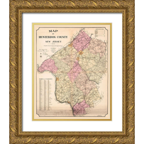 Hunterdon New Jersey - Hicks 1902  Gold Ornate Wood Framed Art Print with Double Matting by Hicks
