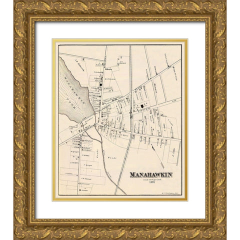 Manahawkin New Jersey Landowner - Woolman 1878 Gold Ornate Wood Framed Art Print with Double Matting by Woolman