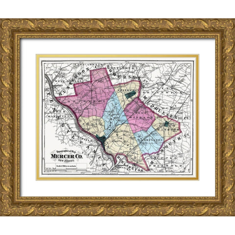 Mercer New Jersey - Beers 1872 Gold Ornate Wood Framed Art Print with Double Matting by Beers