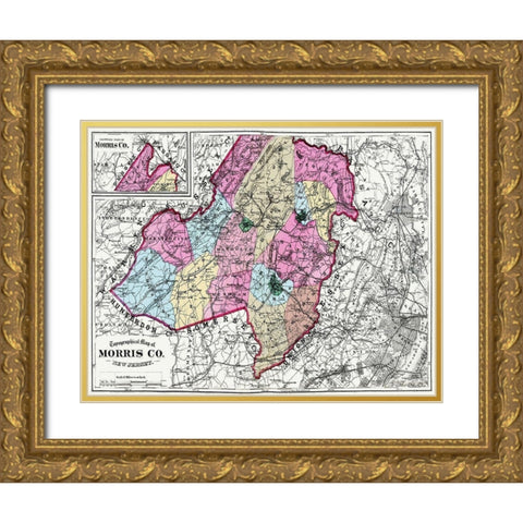 Morris New Jersey - Beers 1872 Gold Ornate Wood Framed Art Print with Double Matting by Beers