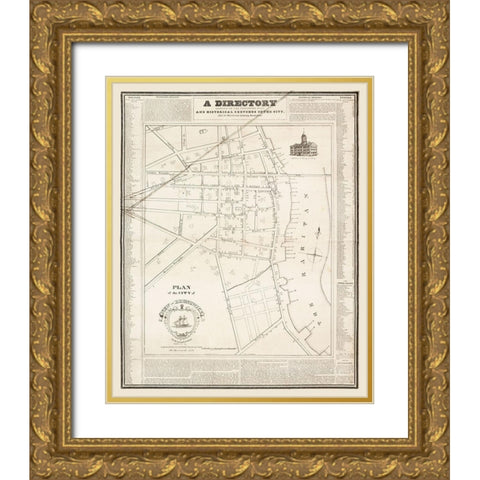 New Brunswick New Jersey - Marcelus 1829  Gold Ornate Wood Framed Art Print with Double Matting by Marcelus