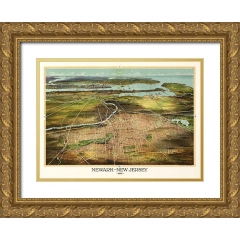 Newark New Jersey - Landis 1916  Gold Ornate Wood Framed Art Print with Double Matting by Landis
