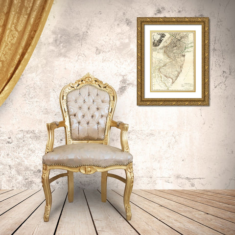 New Jersey - Faden 1778  Gold Ornate Wood Framed Art Print with Double Matting by Faden