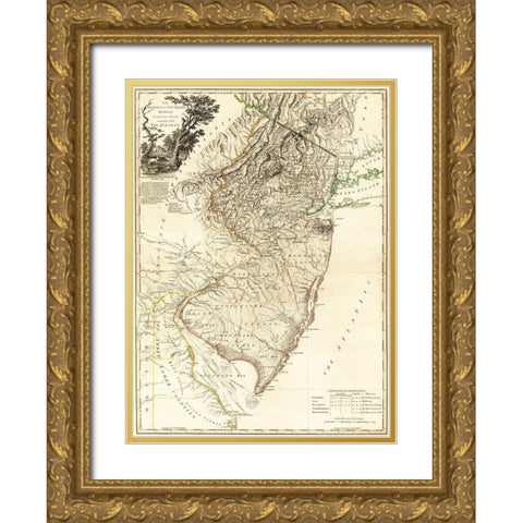 New Jersey - Faden 1778  Gold Ornate Wood Framed Art Print with Double Matting by Faden