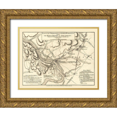 New Jersey General Washington Operations - Faden 1777  Gold Ornate Wood Framed Art Print with Double Matting by Faden