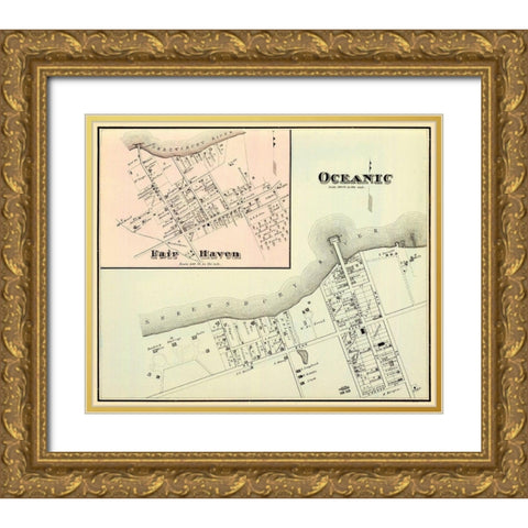 Oceanic, Fair Haven New Jersey Landowner Gold Ornate Wood Framed Art Print with Double Matting by Woolman