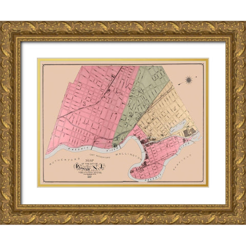 Passaic New Jersey - Wise 1897 Gold Ornate Wood Framed Art Print with Double Matting by Wise