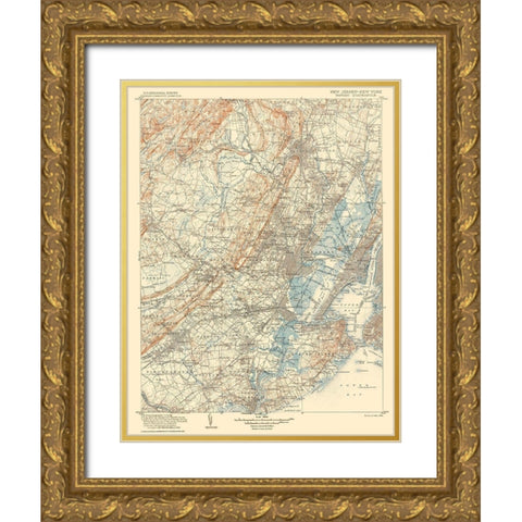 Passaic New Jersey New York Quad - USGS 1905 Gold Ornate Wood Framed Art Print with Double Matting by USGS