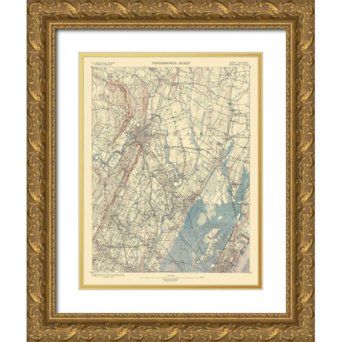 Paterson New Jersey Quad - USGS 1887 Gold Ornate Wood Framed Art Print with Double Matting by USGS