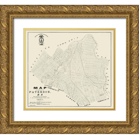 Paterson New Jersey - Crowell 1871  Gold Ornate Wood Framed Art Print with Double Matting by Crowell